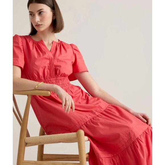 Quince Organic Cotton Poplin Tiered Maxi Dress Coral Sz L NWT #9 - Picture 3 of 7